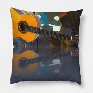 Acoustic Guitar Reflection Artwork Pillow