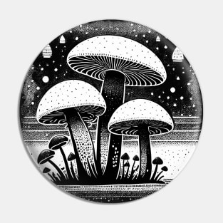 Black and White Mushroom Lino Print Pin