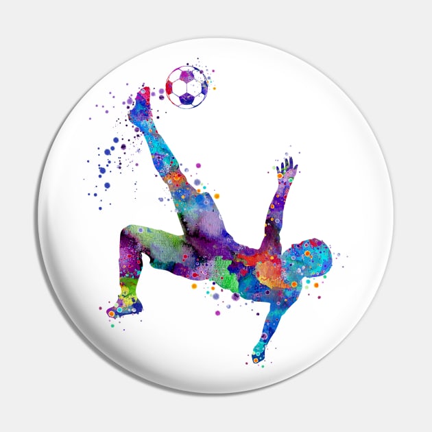 Boy Socer Bicycle Kick Sports Watercolor Gift Pin by LotusGifts