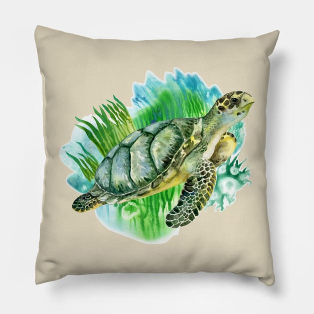 Sea Green turtle seaweed Pillow by Mako Design 