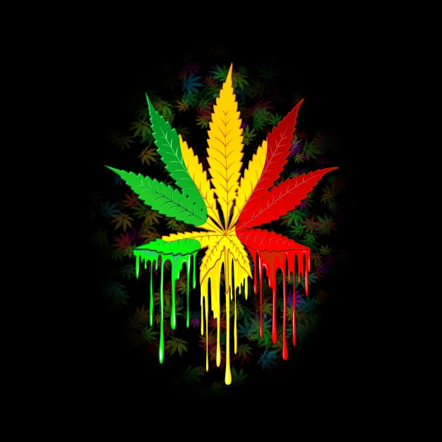 Marijuana Leaf Rasta Colors Dripping Paint by BluedarkArt