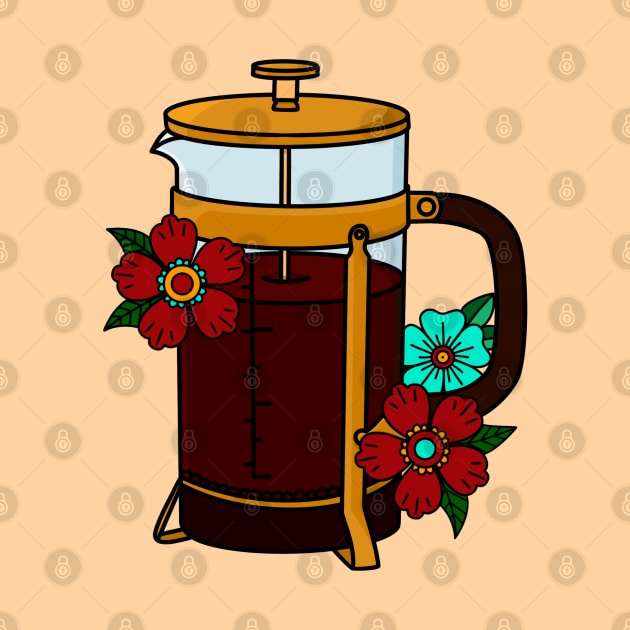 French Press American Traditional Tattoo Art by HofDraws