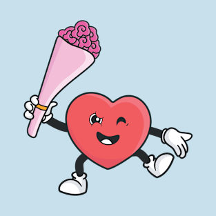 retro heart valentine's day holding a rose bouquet T-Shirt