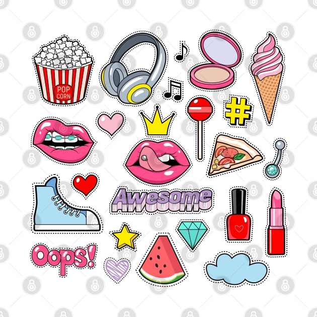 Awesome girl trendy stickers collection set by Eskitus Fashion