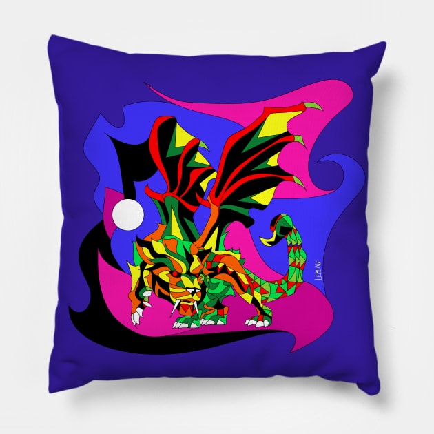 crystal manticore manticora ecopop lion winged beast art Pillow by jorge_lebeau