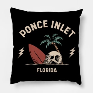 Vintage Surfing Ponce Inlet Florida // Retro Surf Skull Pillow