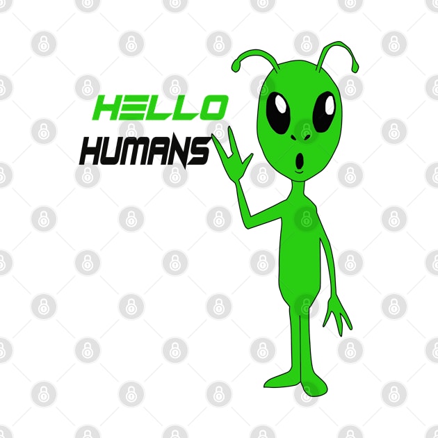 Hello Humans Green Alien Cartoon by Tee Love Co. 