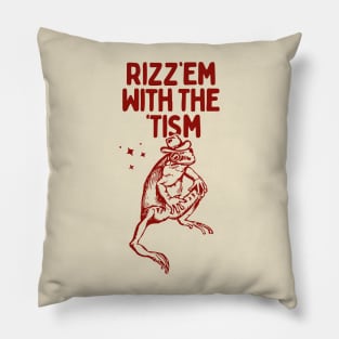 Frog Rizz Em With The Tism Funny Frog Meme Pillow