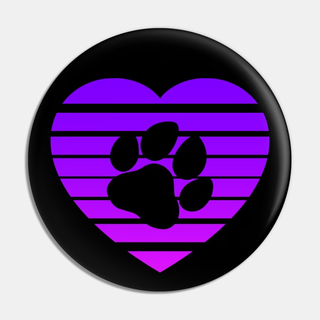 Dog Paw Heart Valentine - Purple Pink Gradient Pin by skauff