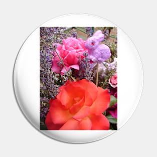 Pretty Pink and Red Rose Flowers and Easter Bunny Pin