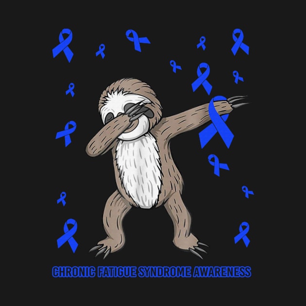 Dabbing Sloth Cute Funny Dog Dab Love Hope Faith Believe Support Chronic Fatigue Syndrome Awareness Blue Ribbon Warrior by celsaclaudio506