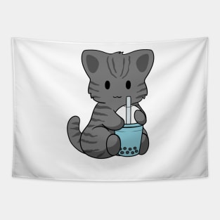 Black Stripped Cat Bubble Tea Tapestry