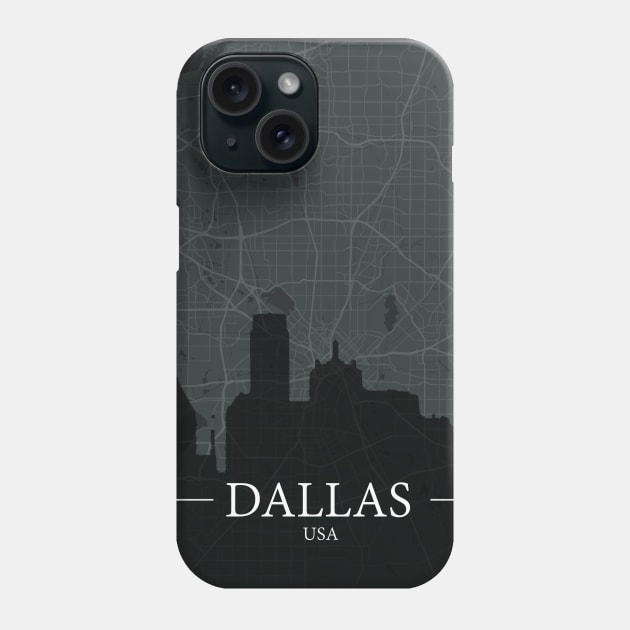 Dallas City map with silhouette Phone Case by Aeons