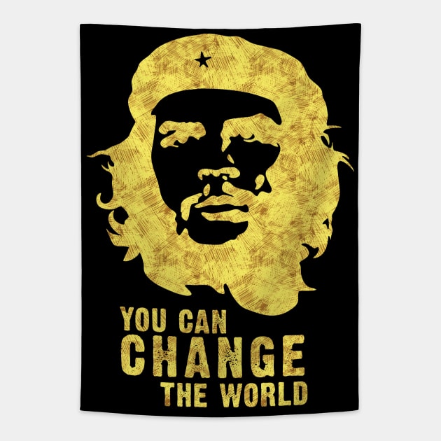 Che Guevara Portrait THE REBEL You Can CHANGE The WORLD Quote Tapestry by Naumovski