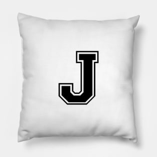 Initial Letter J - Varsity Style Design - Black text Pillow