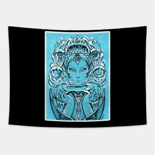 The Snow Queen - Blue Background - White Outlined Version Tapestry