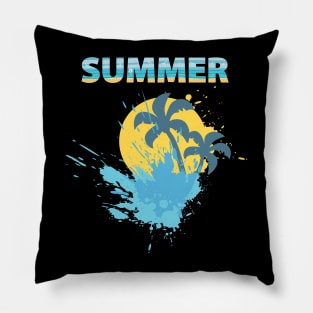 Summer Time Funny gift for summer lovers sun with splash water, palm trees creative design Pillow
