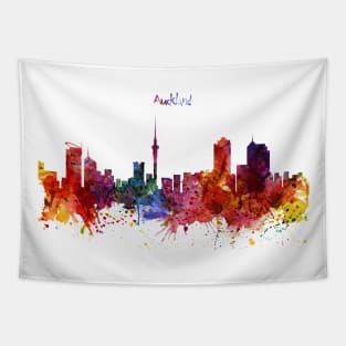 Auckland Watercolor Skyline Tapestry