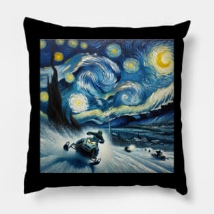Snowmobiling Starry Night - Winter Sports Pillow