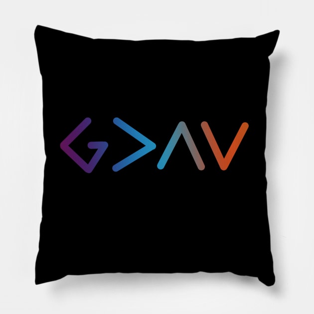 God is greater than the highs and the lows from Romans 8:28, gradient text Pillow by Selah Shop