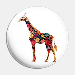 Abstract Floral Giraffe Silhouette Pin