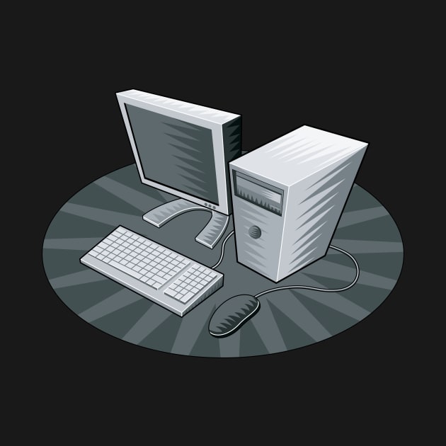 PC Computer Woodcut  Retro by retrovectors