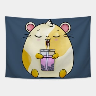 Cute Kawaii Hamster enjoying his Boba Tea Tapestry