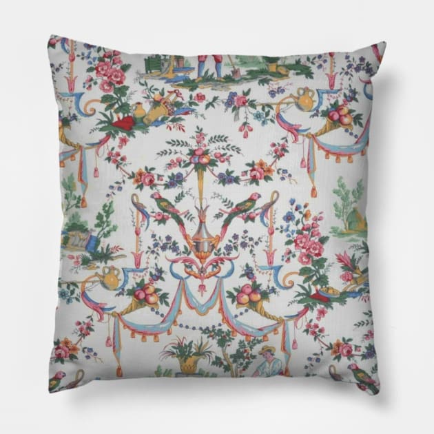 Colorful Toile de Jouy Pillow by ghjura