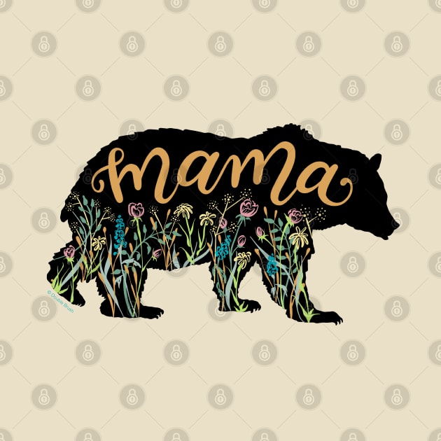 Mama Bear with Wildflowers Pretty Illustration by DoubleBrush