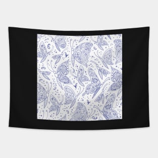 Paisley butterflies white-navy Tapestry