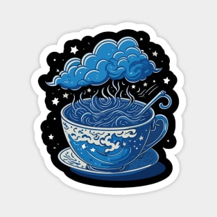 Blue Teacup Illustration with Swirly Clouds Magnet