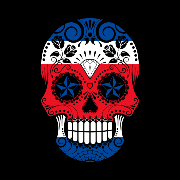 Costa Rican Flag Sugar Skull with Roses by jeffbartels