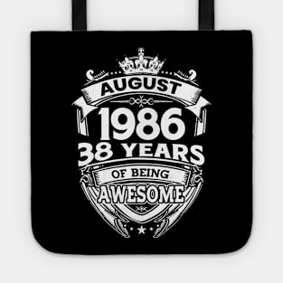 August 1986 38 Years Of Being Awesome 38th Birthday Tote