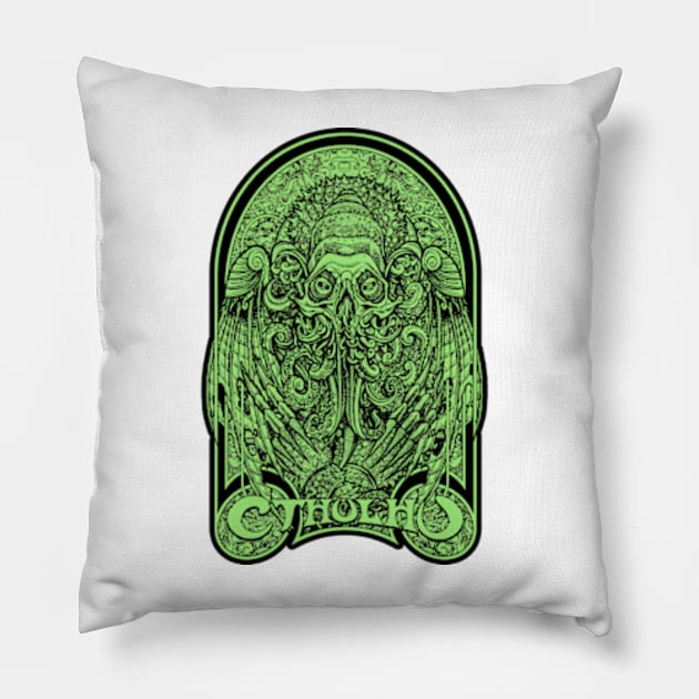 God Cthulhu Green (Alt Print) Pillow by Miskatonic Designs