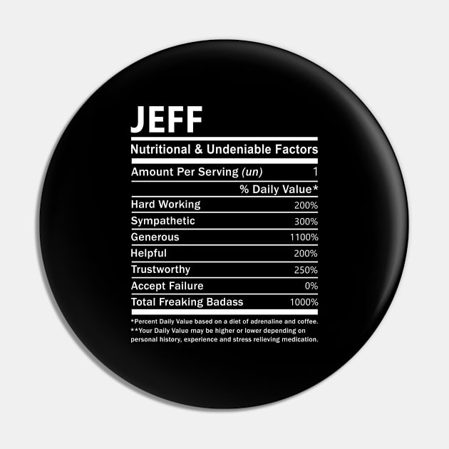 Jeff Name T Shirt - Jeff Nutritional and Undeniable Name Factors Gift Item Tee Pin by nikitak4um