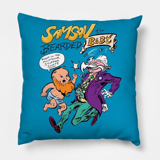 Samson the Bearded Baby Original Comic Design Pillow by captainhuzzah