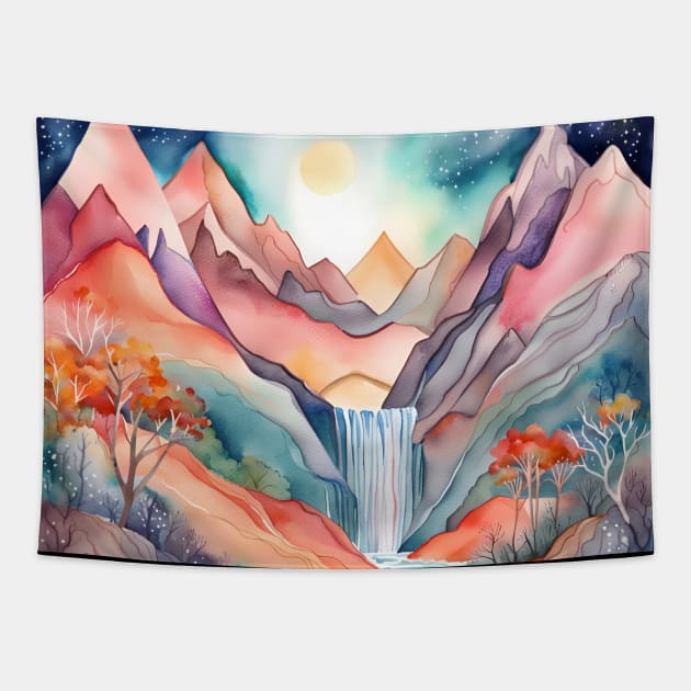 Watercolor Waterfall Tapestry by SmartPufferFish