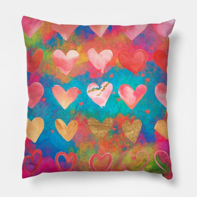 Happy Hearts Pillow by Phatpuppy Art