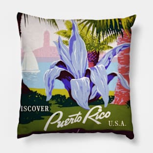 Vintage Travel Poster, Discover Puerto Rico! Pillow