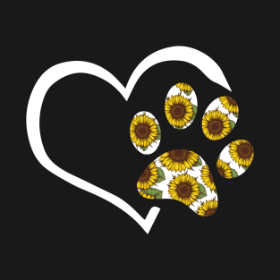 Pawz Sunflower Shirt - Heart Sunflower Dog Paw Gift T-Shirt