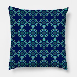 Geometric blue rings and blue diamonds repetion set collage with dark blue at background Pillow