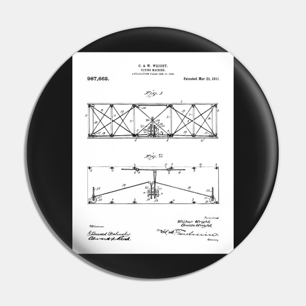 Wright Brothers Plane Patent - Aviation Art - Black And White Pin by patentpress