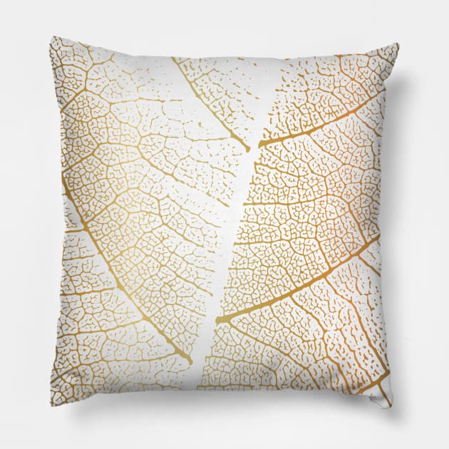 Gold Leaf Skeleton Abstract Botanical Pillow by Inogitna Designs