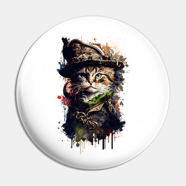 Pirate Cat Colorful Painting Pin by ArtisticCorner