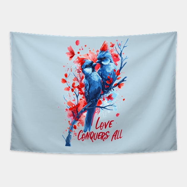 Valentines Day Love Birds Love Conquers All Valentines Day Tapestry by Tees 4 Thee