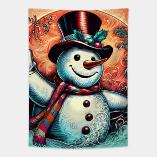 Discover Frosty's Wonderland: Whimsical Christmas Art Featuring Frosty the Snowman for a Joyful Holiday Experience! Tapestry