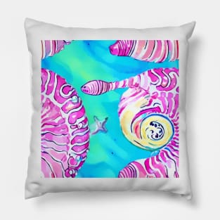 Pink seashells on turquoise Pillow