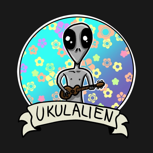 Alien Ukulule UKULALIEN Flowers Music Cartoon by Dreadful Scrawl 666