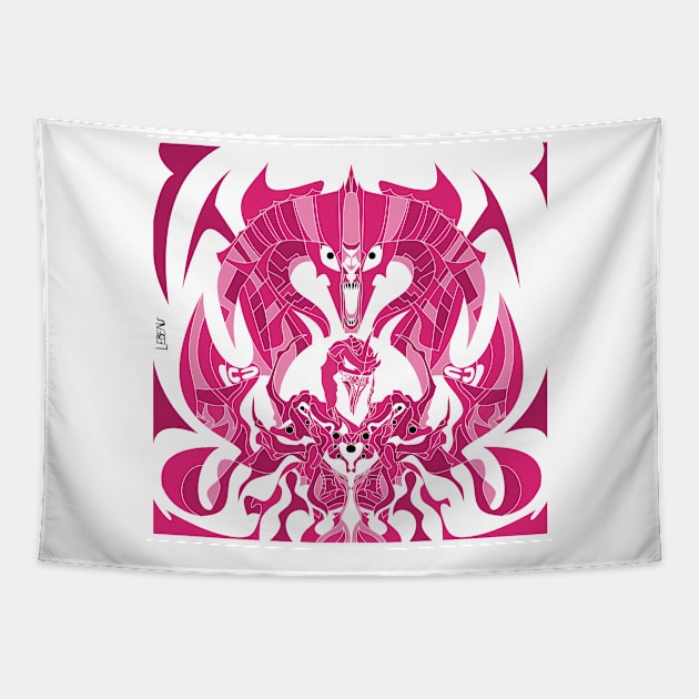 pink orc nazgul and balrog ecopop knights of the dark realm Tapestry by jorge_lebeau