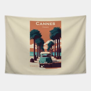 Vintage Cannes Travel Poster Tapestry